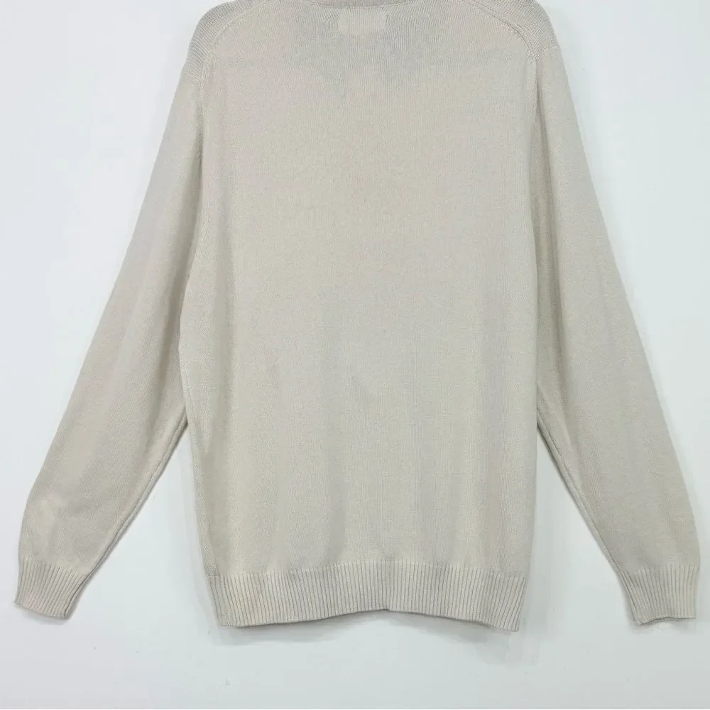 Sun River Clothing Co. Ivory Heather Quarter Button Cotton Pullover Sweater NEW
